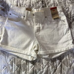 Levi's Mid-Length White Denim Shorts